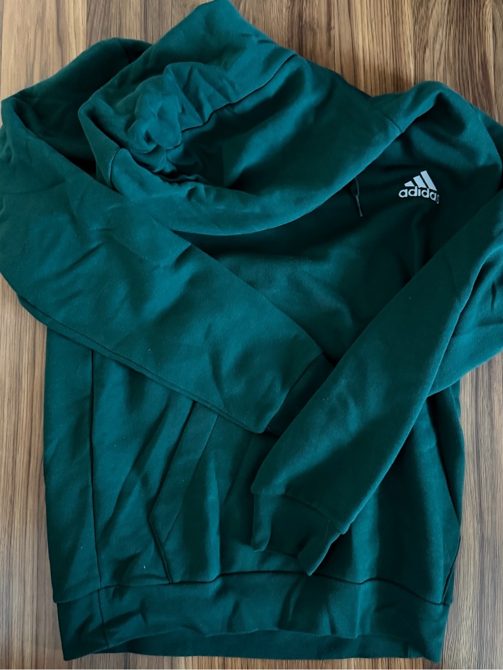 NWOT Adidas Dark Green Pullover Hoodie with White Logo